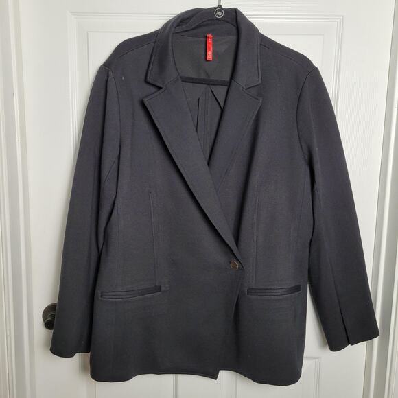 Spanx Jacket 1X Black The Perfect Blazer Ponte One Button Gold Asymmetrical - Picture 1 of 16